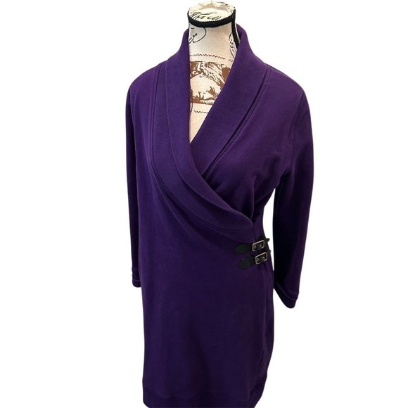 Lauren Jeans Co Ralph Lauren Petite Purple Shawl Collar Buckle Dress Women PS - Picture 1 of 9